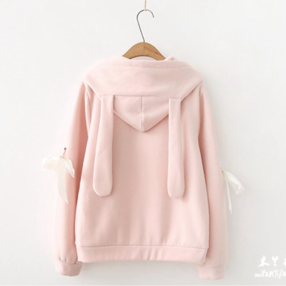 Bunny Hooded Shirt With Ribbon Sleeves ! Will fit a US size small. - Picture 4 of 5